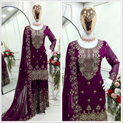 Fabulous Georgette Wine Color Sharara Suit