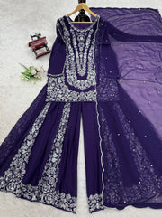 Awesome Gorgette Purple Color Sharara Suit