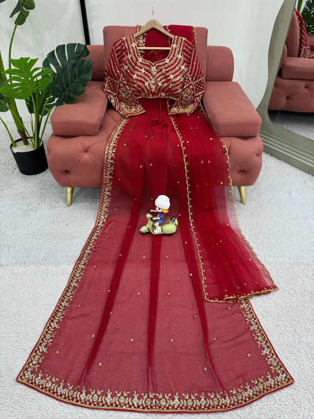 Awesome Heavy Work Red Color Saree