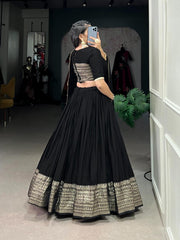 Pure Chanderi Plain Lehenga with Intricate Zari Work Border,