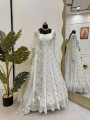 Designer Anarkali On Chinon febric with inner and Thred & Sequnce work and Pent