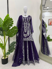 Awesome Gorgette Purple Color Sharara Suit