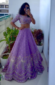 Traditional Wear Embroidery Work Lavender Color Lehenga Choli