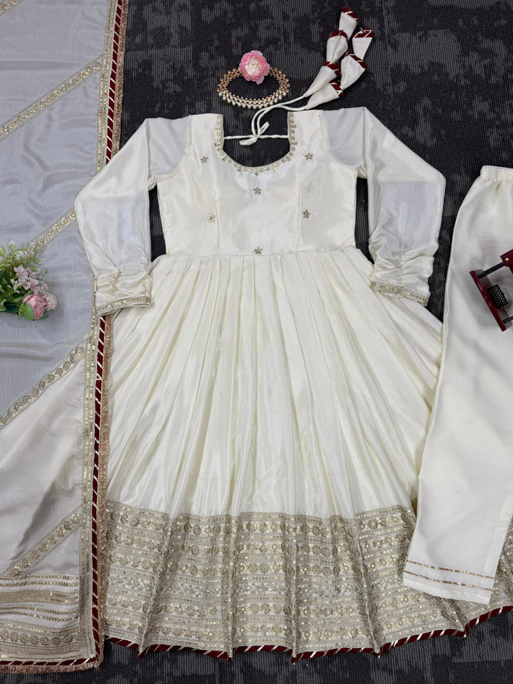 Attractive Sequence Work White Color Anarkali Gown