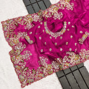 Traditional Wear Embroidery Work Pink Color Saree