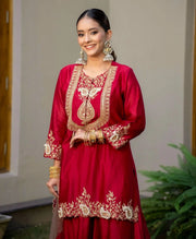 Preferable Heavy Red Color Sharara Suit