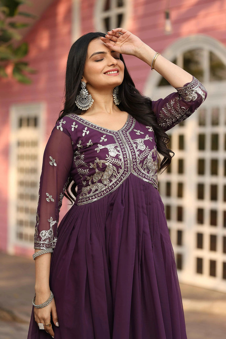 Glorious Vichitra Silk Onion Color Gown