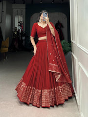 Pure Chanderi Plain Lehenga with Intricate Zari Work Border,