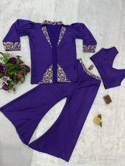 Wedding & Party Wear Purple Color Embroidery Work Palazzo Suit With Koti
