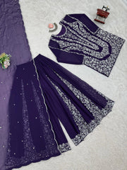 Awesome Gorgette Purple Color Sharara Suit
