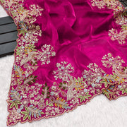 Traditional Wear Embroidery Work Pink Color Saree