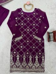 Adorable Georgette Thred Work Wine Color Sharara Suit