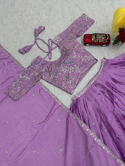 Traditional Wear Embroidery Work Lavender Color Lehenga Choli