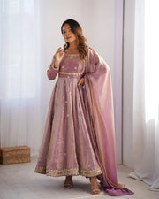 Fancy Sequence Work Pink Color Silk Gown