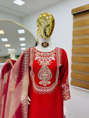 Preferable Heavy Red Color Sharara Suit