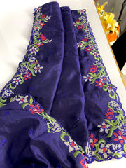 Wedding Wear Tussar Silk Blue Color Saree