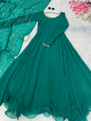Festive Wear Shine Border Green Color Gown Get 10% off on Prepaid Orders