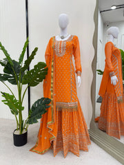 Blissful Gorgette Sequence Work Orange Color Sharara Suit