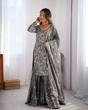 Grey Color Full Work Fabulous Sharara Suit