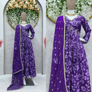 Aaliya Cut Blue Color Muslin Digital Print With Hand Work Gown