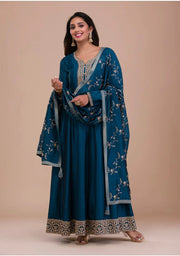 Flattering Sequence Embroidery Work Tel Color Gown