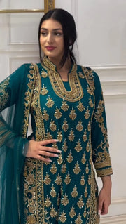 Blissful Sequence Work Dark Green Kurti Set