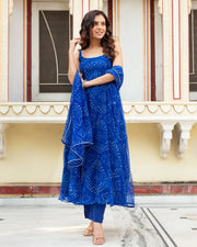 Stunning Classic Blue Color Wear Digital Printed Organza Gown