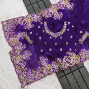 Traditional Wear Embroidery Work Purple Color Saree