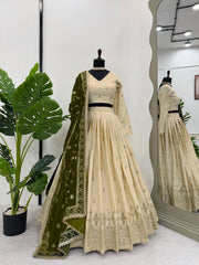 Party Wear Thread With Sequence Work Of White Color Lehenga Choli