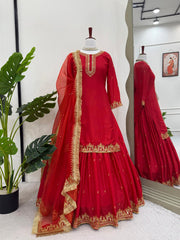 Stunning Crep Silk Mustard Color Top With Lehenga