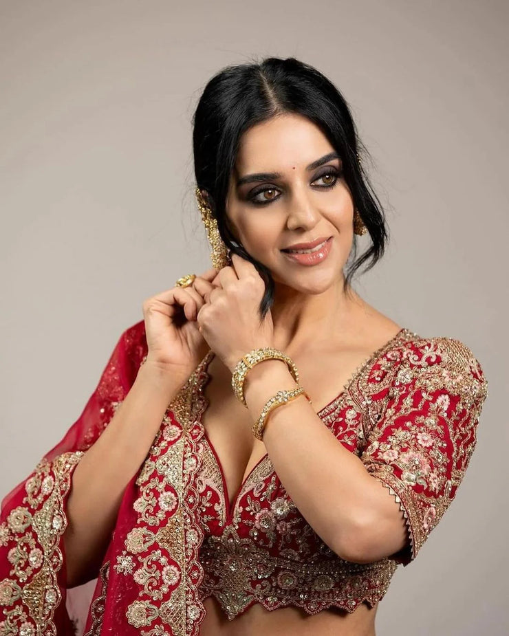 Fabulous Malai Satin Red Color Bridal Lehenga Choli