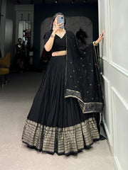 Pure Chanderi Plain Lehenga with Intricate Zari Work Border,