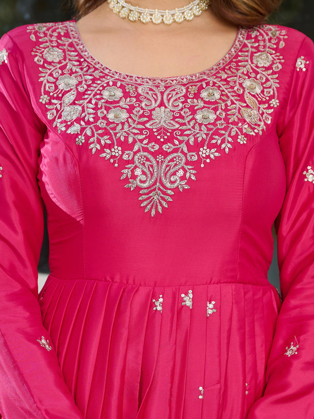 -50%   Fantastic Sequence Work Pink Color Gown