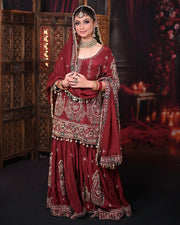 Designer Sequence Heavy Work Maroon Color Sharara Suit