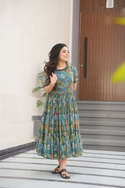 Desirable Women's Full Flair Gown Made With Faux Georgette Fabrics With Print