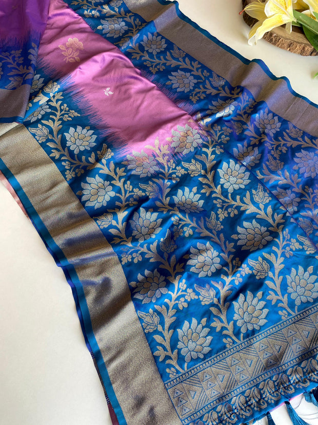Fantastic Tone Silk Lavender & Blue Color Saree