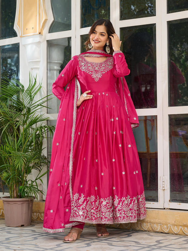 -50%   Fantastic Sequence Work Pink Color Gown