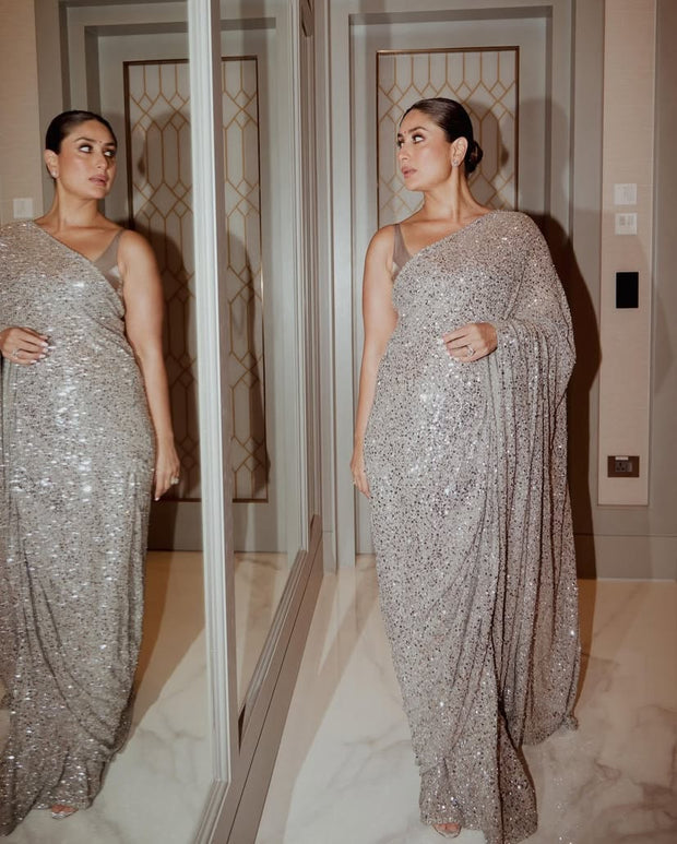 Kareena Kapoor Bollywood Georgette Grey Color Saree