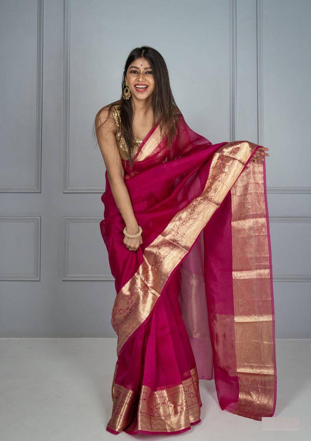 ORGANZA SAREE Q-PINK