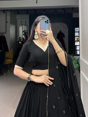 Pure Chanderi Plain Lehenga with Intricate Zari Work Border,
