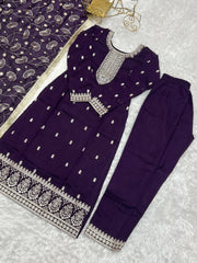 Attractive Wine Color Color Rangoli Silk Fabric Kurta With Dupatta Set
