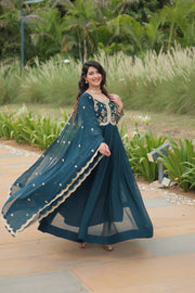 Shining Sequin Work Aqua Blue Color Long Gown