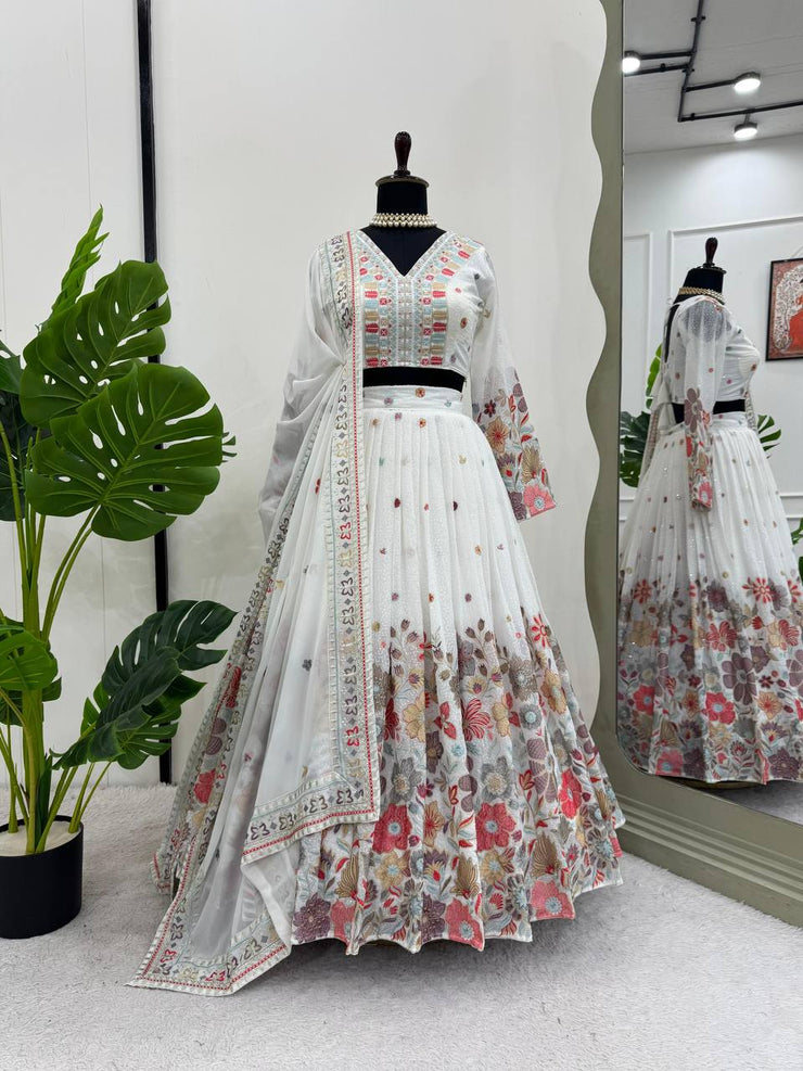 Stunning Pretty Georgette White color Lehenga Choli