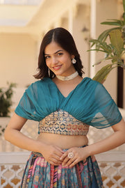 Ceremony Wear Russian Silk Sky Blue Color Lehenga