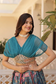 Ceremony Wear Russian Silk Sky Blue Color Lehenga