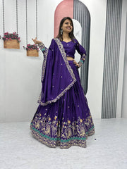 Festive Wear Chinon Sequence Work Blue Color Lehenga Choli