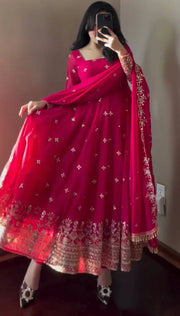 Captivating Embroidery Work Pink Color Anarkali Suit