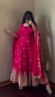 Captivating Embroidery Work Pink Color Anarkali Suit