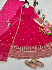 Captivating Embroidery Work Pink Color Anarkali Suit