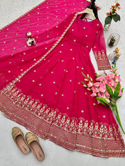 Captivating Embroidery Work Pink Color Anarkali Suit